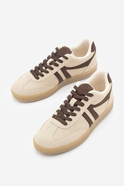 Marjin Women's Sneaker Lace-Up Flat Sole Sports Shoes Tiyone Beige Suede