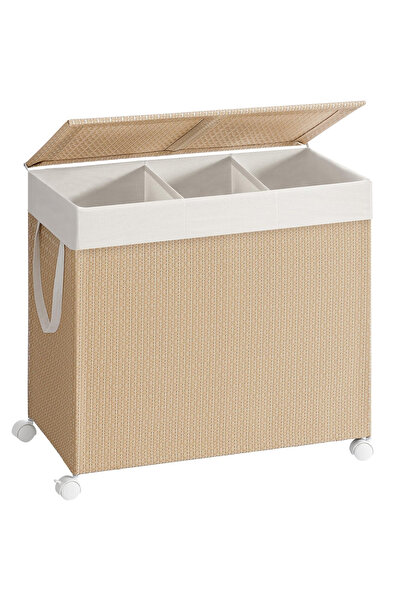 SERSIMO Coș de rufe SONGMICS HOME 140L cu 3 compartimente și roți, 66x38x65 c...