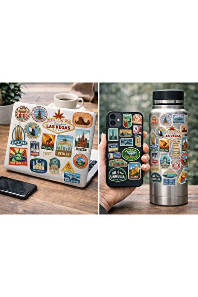 Limitless Design Retro Dünya Şehirleri Sticker Seti 22x30 cm – Seyahat Temalı...
