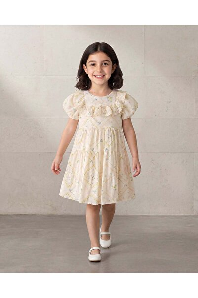 REDTAG فستان أصفر مطبوع للبنات