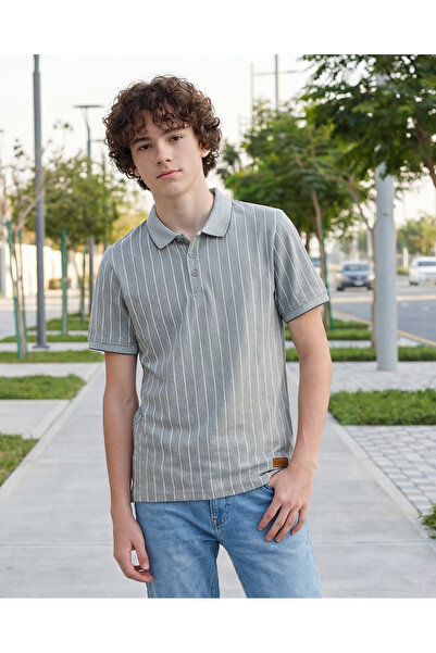 REDTAG تيشيرت بولو أخضر مخطط للأولاد الكبار