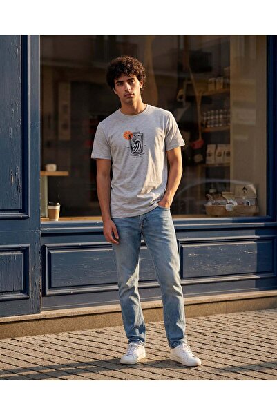 REDTAG تي شيرت رمادي مطبوع للرجال