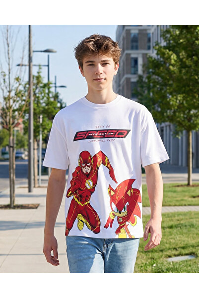 REDTAG تي شيرت أبيض مطبوع للأولاد الكبار