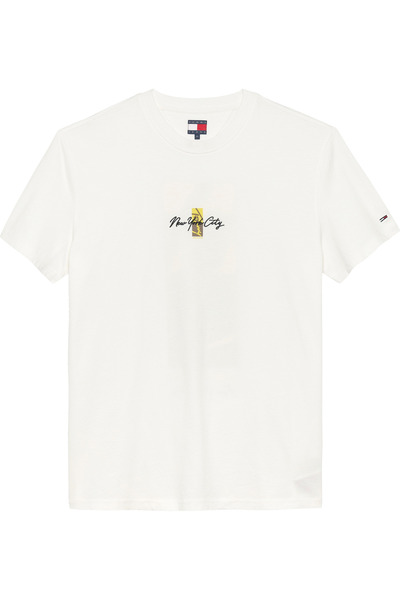 Tommy Hilfiger Tjm Men's Regular Sign Block Ss Ecru T-Shirt