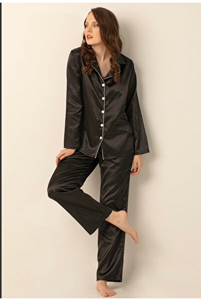 Nisa tekstilll Uzun kollu saten pijama takımı