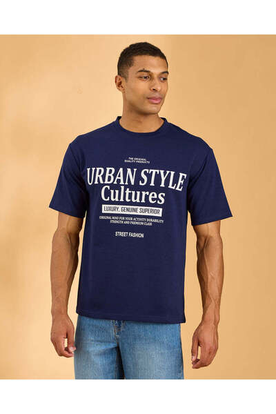 REDTAG Men Navy Printed T-Shirt