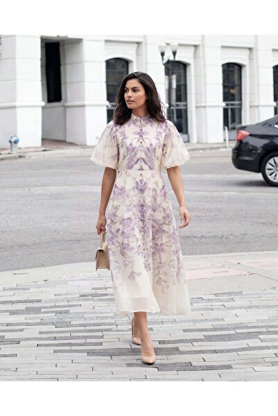 REDTAG فستان ماكسي نسائي مطبوع لون الخزامى بأزرار أمامية