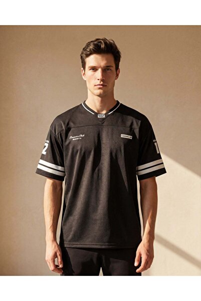 REDTAG Men Black Active Oversize T-Shirt