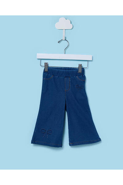 REDTAG Infant Girls Dark Wash Wide Leg Knit Jeggings