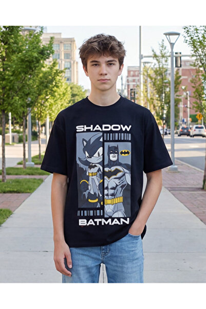 REDTAG Senior Boys Black Printed T-shirt