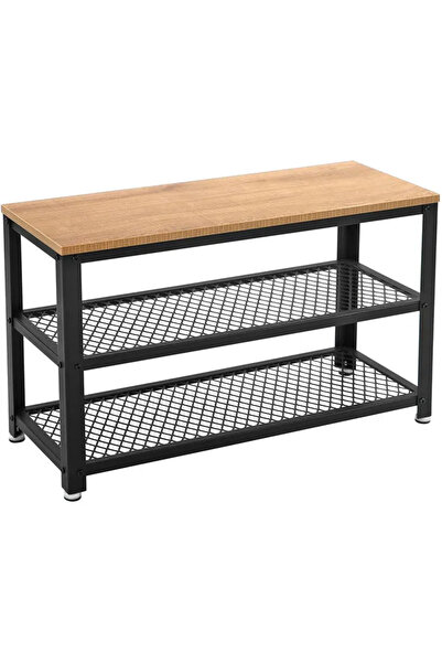 VASAGLE Shoe bench with 2 metal shelves, metal frame and chipboard seat, 73x3...