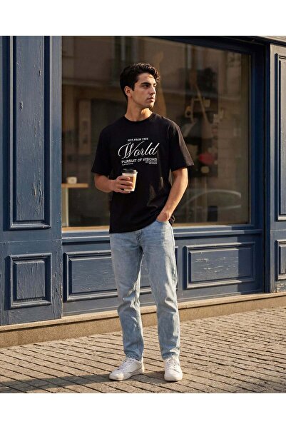 REDTAG Men Black Printed T-Shirt