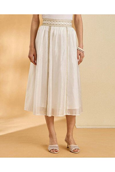 REDTAG Women Ivory Skirt With Lace Detailing