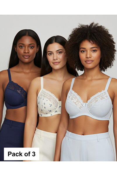 REDTAG مجموعة من 3 حمالات صدر نسائية مبطنة بدون أسلاك ، مطبوع وأخرى سادة.