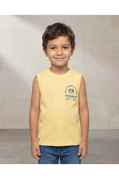 REDTAG Boys Yellow Sleeve Less T-Shirt