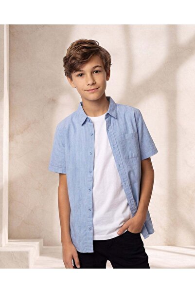 REDTAG Senior Boys Blue Casual Shirt With T-Shirt Two Piece Set