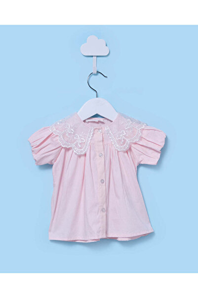 REDTAG بلوزة وردية اللون بياقة من قماش قماش بوبلين للبنات الصغيرات