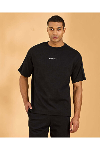 REDTAG تيشيرت رجالي أسود قماش إنترلوك