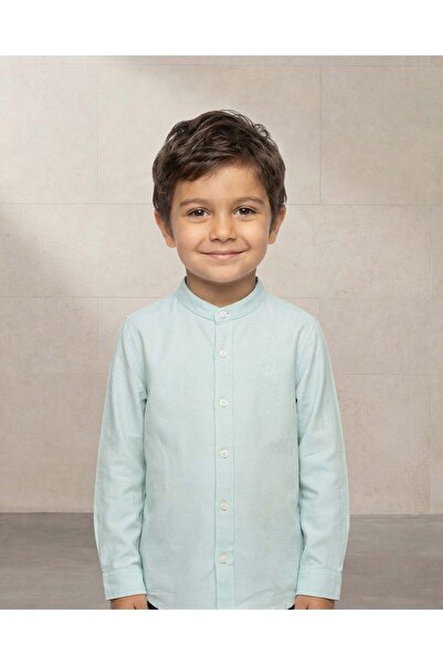 REDTAG قميص أولادي بلون النعناع، ​​بياقة ماندرين وأكمام طويلة