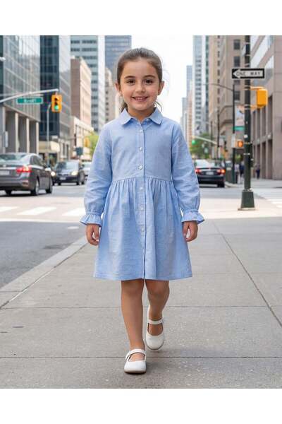 REDTAG فستان قميصي مخطط أزرق للبنات