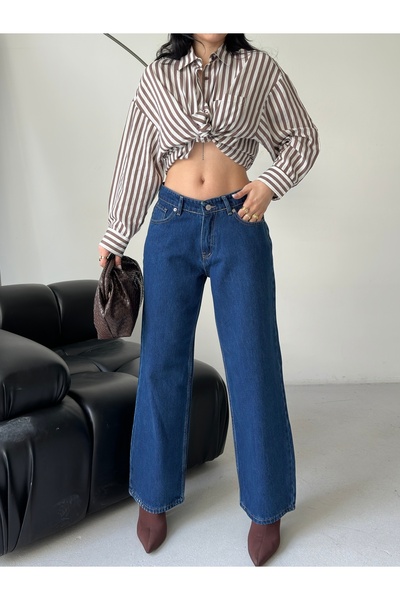 DESTEMODA Women's Palazzo Denim Effect Jeans Blue 4009