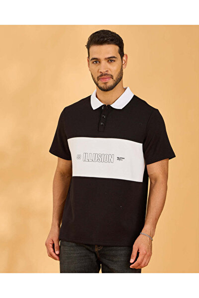 REDTAG Men Black Embellished Polo Shirt