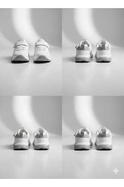 Pappix Unisex White Orthopedic Children's Shoes with Gray Soles and Details