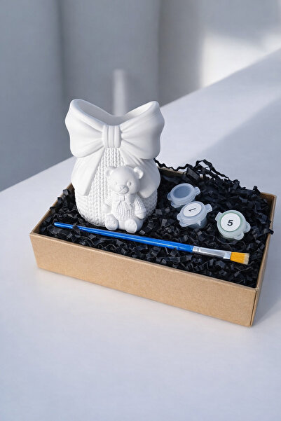 Denic Tasarım Taş Boyama Seti-Fiyonklu Ayıcık -Fırça- Kalemlik-Biblo- Çok ama...