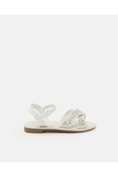 REDTAG Girls White Beaded Backstrap Sandals