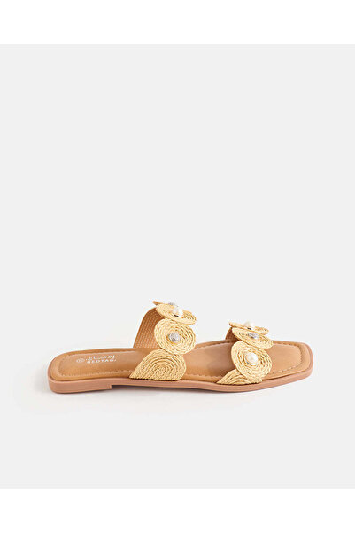 REDTAG Women Beige Double Strap Pearl Mules