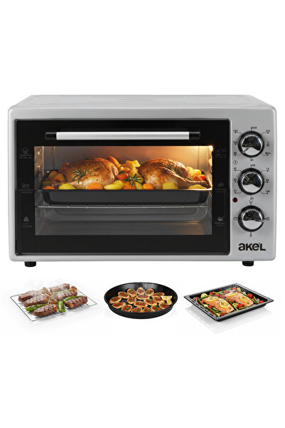 Akel AF340L 34 lt Gri Midi Fırın, İç aydınlatmalı, Zaman Ayarlı, Izgara ve Fı...