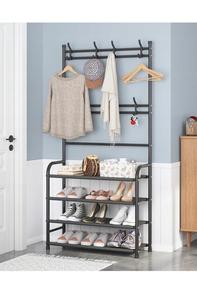 EMATTEIRO Cuier Hol cu Pantofar Metalic, 5 Rafturi Depozitare, 80x26x170 cm, ...