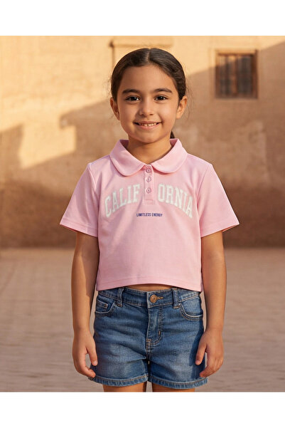 REDTAG تيشيرت بولو للبنات بلون وردي فاتح بنقشة كاليفورنيا