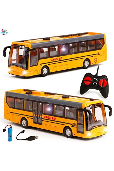 Brother Toys Şarjlı Uzaktan Kumandalı 3D Işıklı Okul Otobüsü Sesli Oyuncak Ot...
