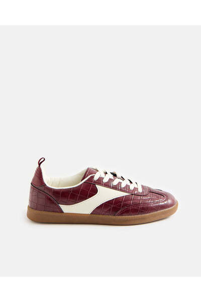 REDTAG Women Burgundy Croc Lace Up Sneakers