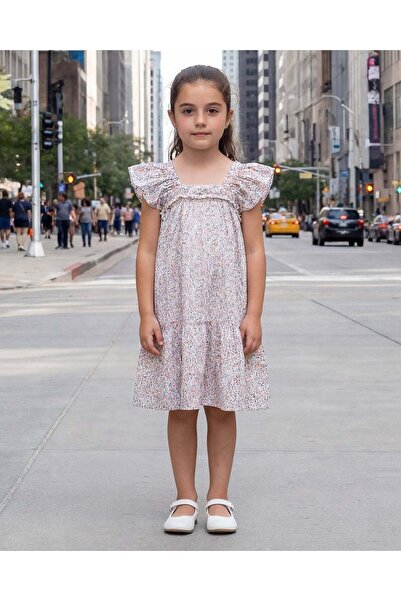 REDTAG فستان بناتي وردي مطبوع مزين بالكشكشة