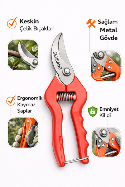 SENBANG Profesyonel Budama Makası – Keskin Çelik Bıçaklı Ergonomik Dal ve Mey...