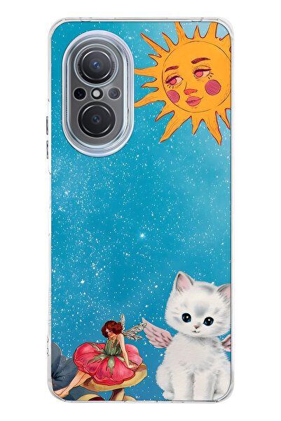 FLAMENKO Huawei Nova 9 Se Compatible Sunny Fairy and Angel Cat Pattern Transp...