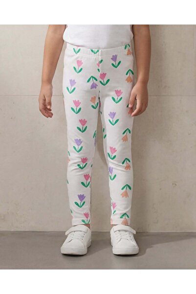 REDTAG Girls White Floral Printed Leggings