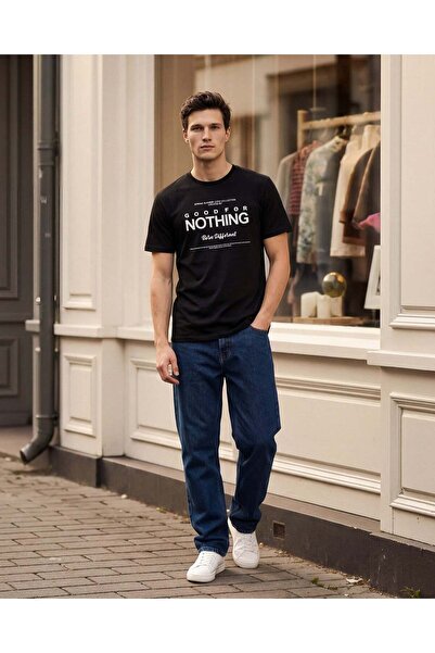 REDTAG تي شيرت رجالي أسود مطبوع