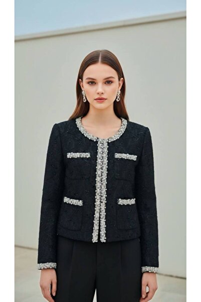 Rabiossa Kadın Kristal Taş İşlemeli Payetli Buklet Ceket