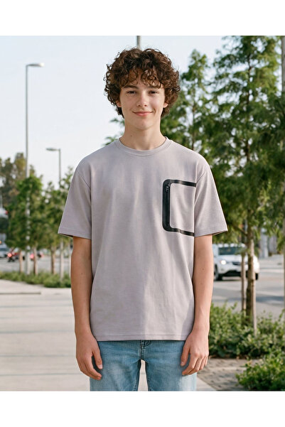 REDTAG تيشيرت رمادي سادة للأولاد الكبار