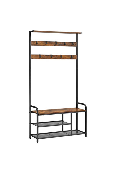 VASAGLE Hallway coat rack with bench and shoe rack, 9 hooks, metal frame, 85x...