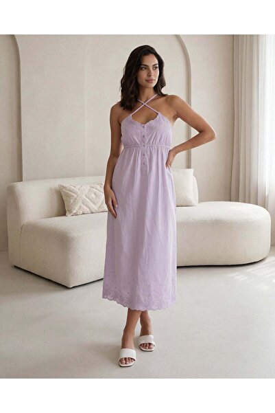 REDTAG قميص نوم نسائي وردي فاتح بتفاصيل رقبة متقاطعة من الأمام