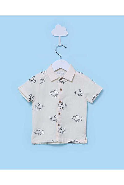 REDTAG Infant Boys Ivory Shark Print Shirt
