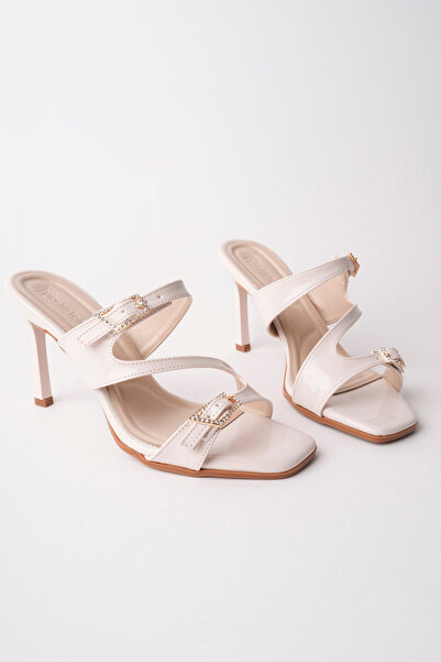 NOBLE TREAD SHOES Women's Stone Detailed Double-Strapped 9 cm Thin Heeled Sli...