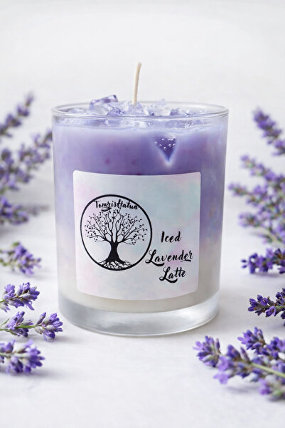 Tomris Hatun Ice Lavender Latte Mum, Soya Wax ve Jel Mum, Lavanta Kokulu