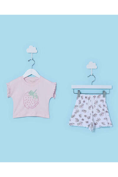 REDTAG Infant Girls Pink Strawberry Top and Shorts Set