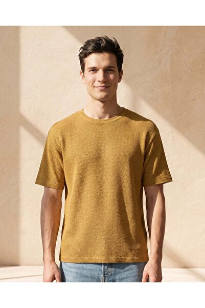 REDTAG Men Green Jacquard T-Shirt