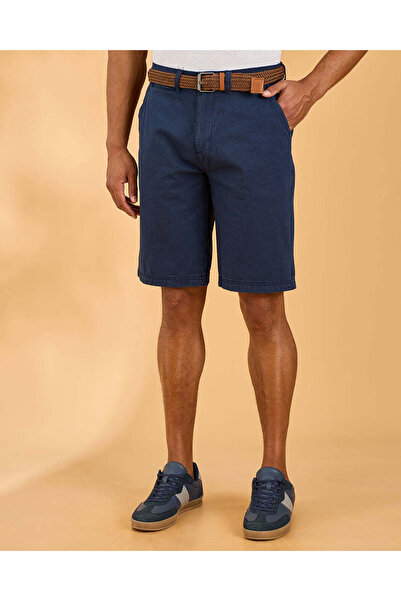 REDTAG Men Navy Belted Chino Shorts